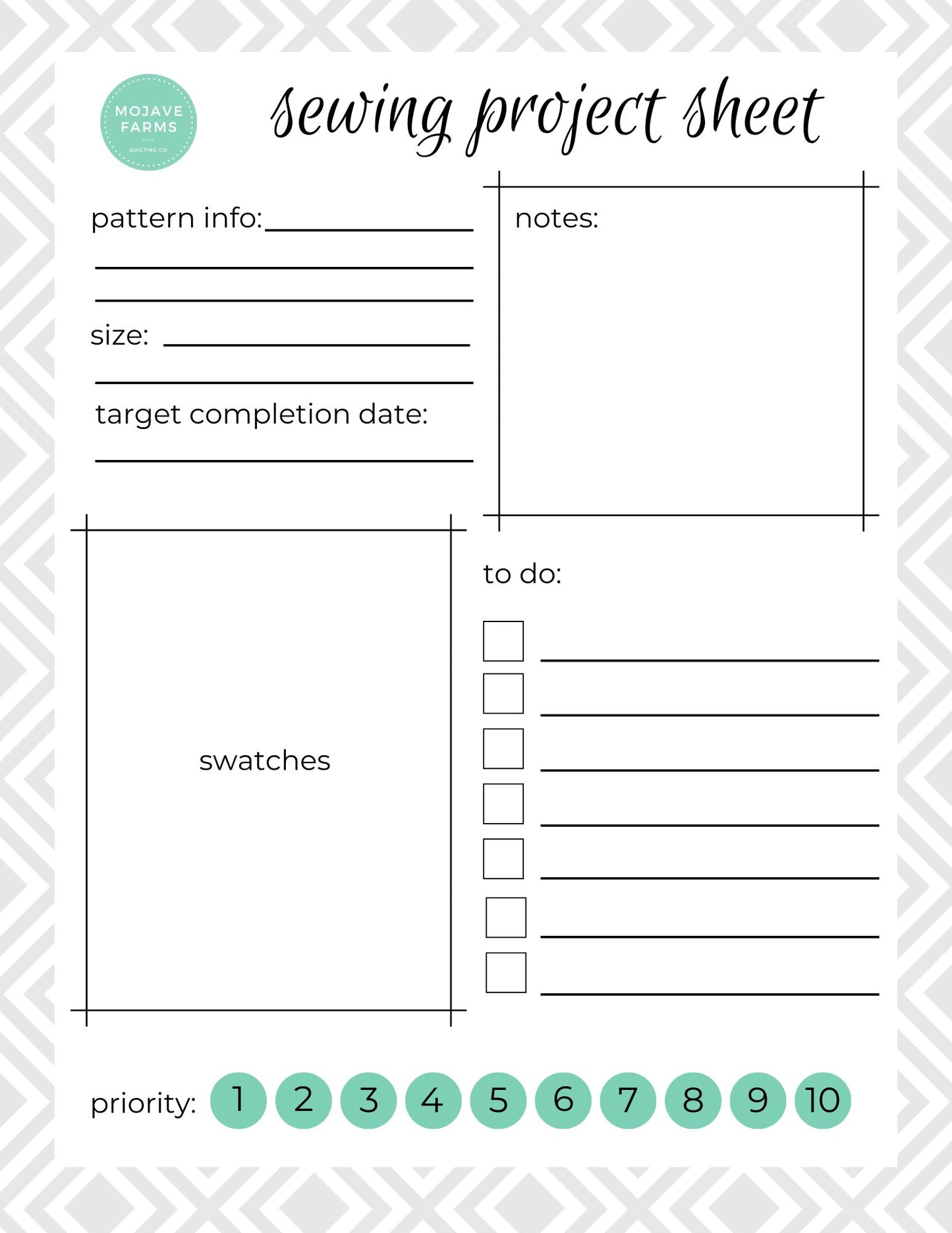 Sewing Project Sheet - FREE PDF Download