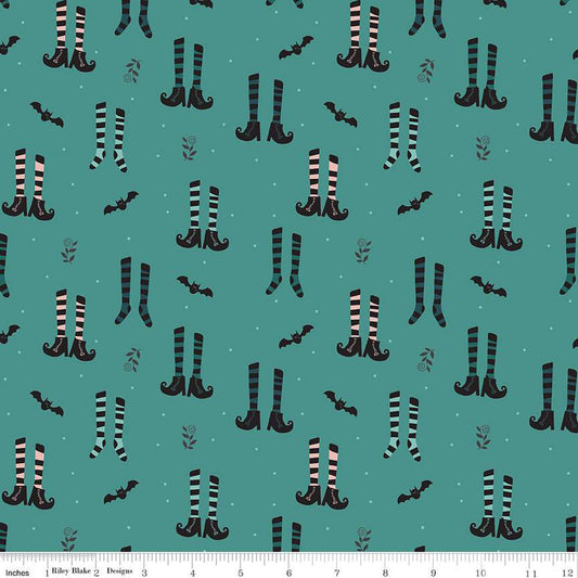 Little Witch Witches Socks Teal - Riley Blake Designs