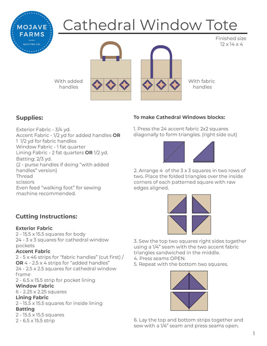 Cathedral Window Quilted Tote Pattern - FREE PDF download