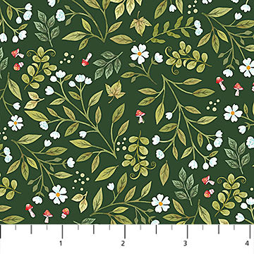 Mini Flower Toss Dark Green - Northcott