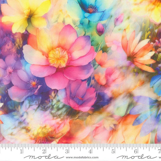 Luminescent Garden Large Floral Watercolor Rainbow - Moda