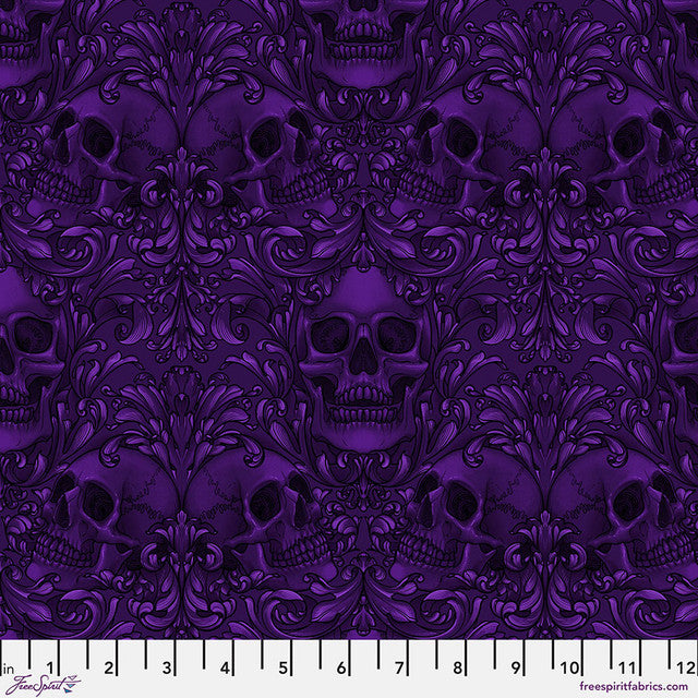 Skull Damask Purple - Free Spirit