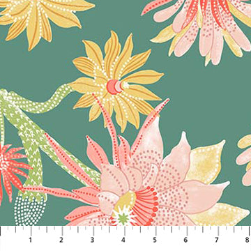 Cactus Bloom Teal - Figo Fabrics
