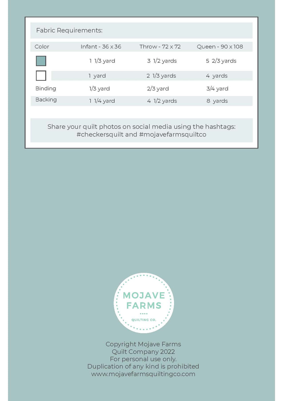 Checkers Quilt Pattern PDF download MOJAVE FARMS QUILT CO.