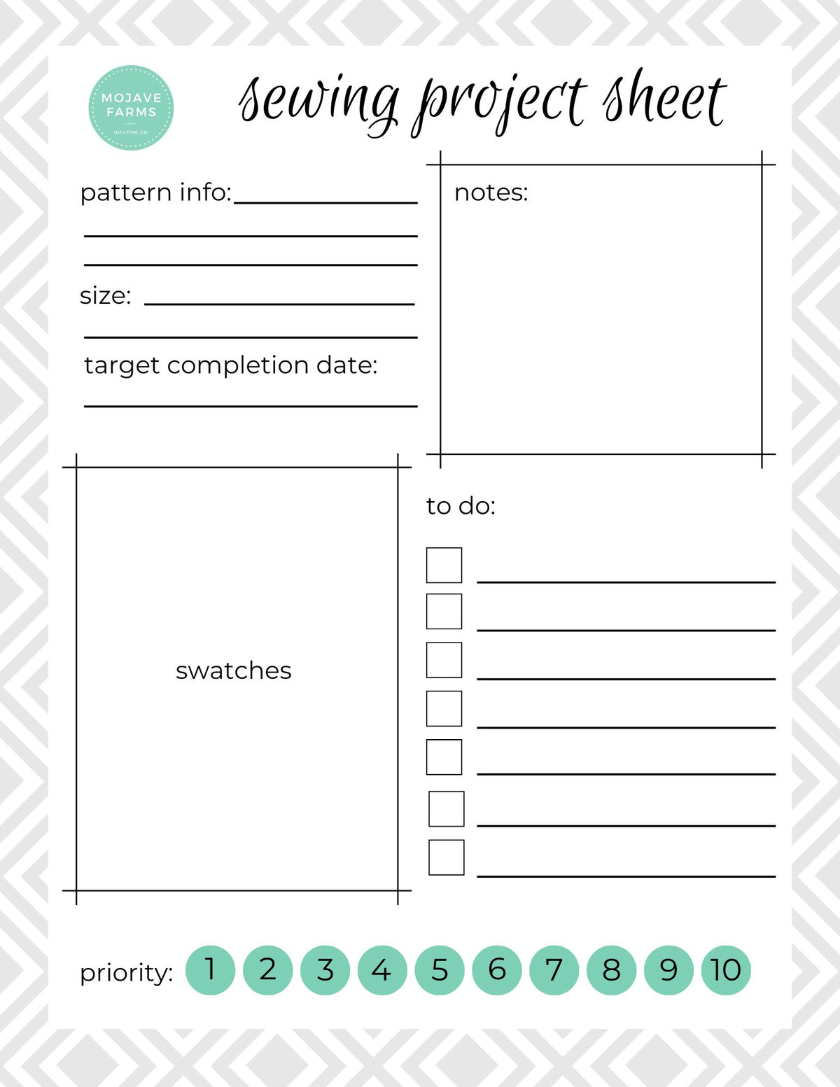 Project Plan In Sewing Example Sewing Project Sheet - FREE PDF Download – MOJAVE FARMS QUILT CO.
